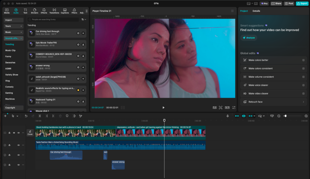 capcut audio video sync