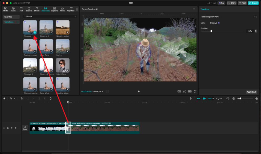capcut dissolve transitions