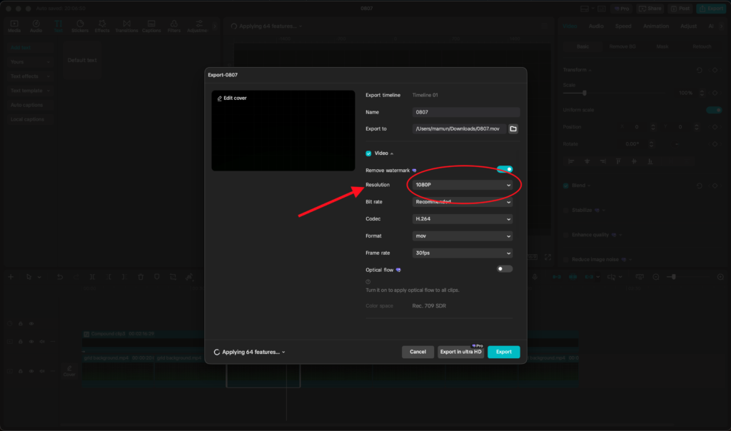 capcut export resolution options