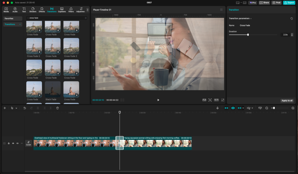 capcut cross fade transitions