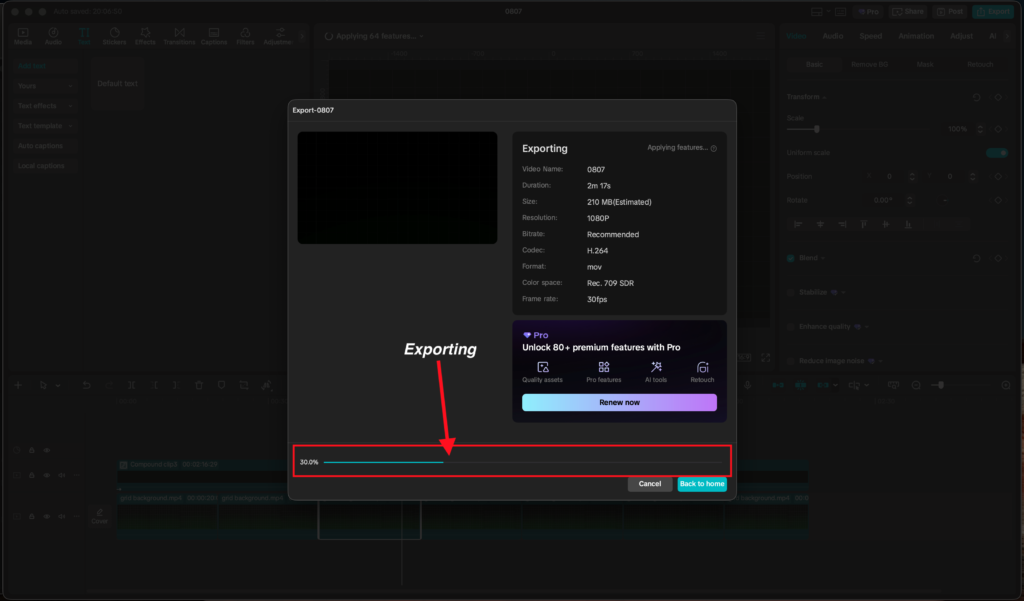 exporting in capcut