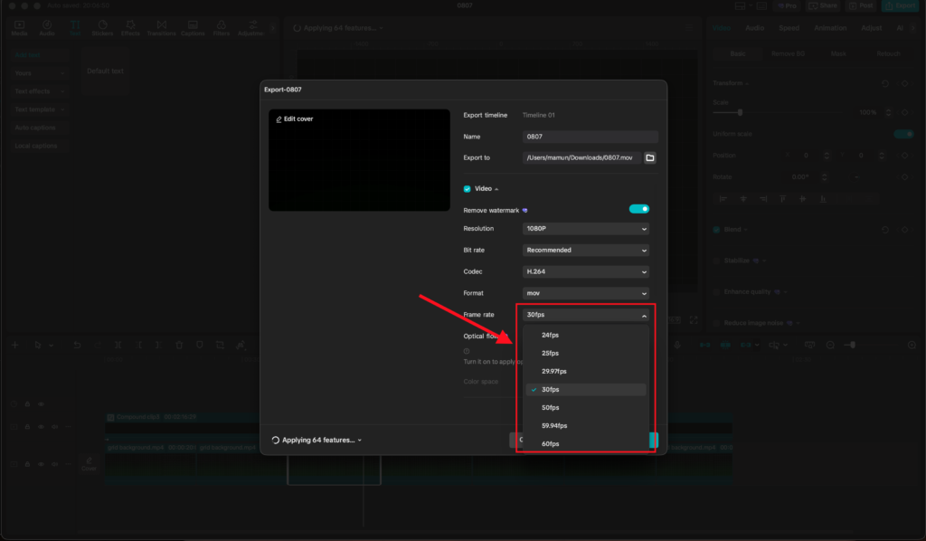 capcut frame rate