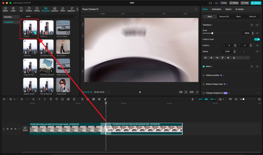 capcut pull in transitions