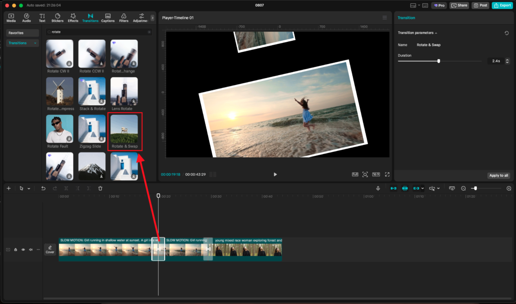 capcut rotate and swap transitions